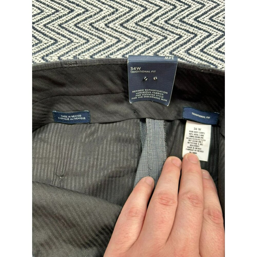 Men's John W. Nordstrom Flat Front Check Wool Dress Pants Size 34 - Grey - Picture 6 of 7